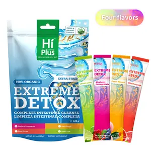 HiPlus Extreme Detox Bowel Cleanse & Detox Powder with Multivitamin - Lemon Lime, Blueberry Pomegranate, Peach Mango, Blood Orange Flavors, 20 Sachets (120g)