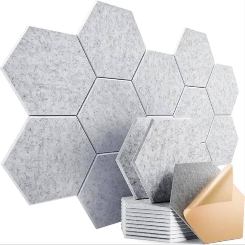 12-Piece Self-Adhesive Hexagonal Acoustic Panels, High-Density Sound Absorption Tiles, Fashionable Polyester Material for Home, Office & Interior Walls Decor, Wall Panels