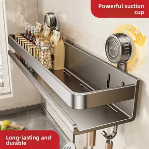 Blue Vine Suction Cup Kitchen Storage Rack No-Drill Household Wall-Mounted Spice Organizer Multi-Functional Wall Storage Shelf