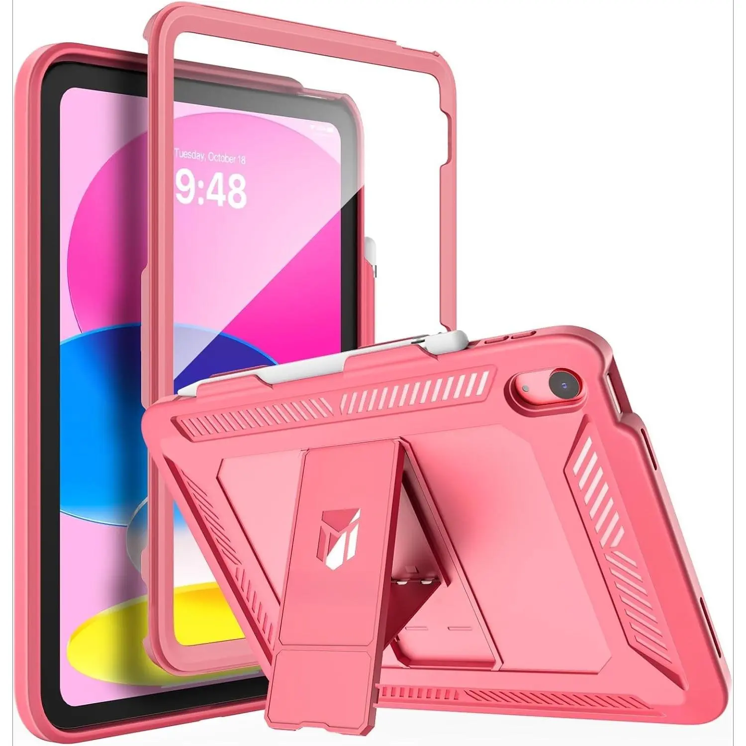 L-PCS007 Foldable Tablet Case with Screen Protector - 11in Heavy-Duty Shockproof Rugged Casing for iPad 11th Gen (A16) 2025 & 10th Gen 2022, Watermelon Pink Tablet Holder with Precise Cutouts & Strong Protection, None