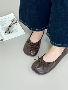 Soft Tabi Heeled Split-Toe Shoes for Women, Bowknot Design, French Ballet Style, New 2026 Model, Comfortable Pig Foot Shoes