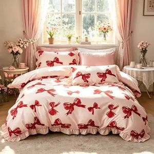 3-Piece French Princess Bow Quilt Set,(Include 1*Duvet Cover, Without Duvet Insert,2 *Pillowcases, Without Pillow Core), Soft and Comfortable, Perfect Birthday Gift
