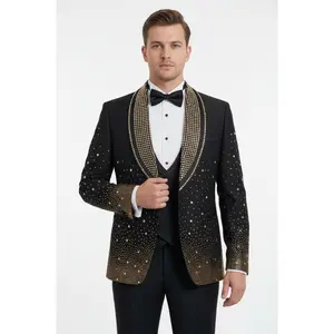 Black & Gold Crystal 3-Piece Tuxedo | European Made | Prom 2026