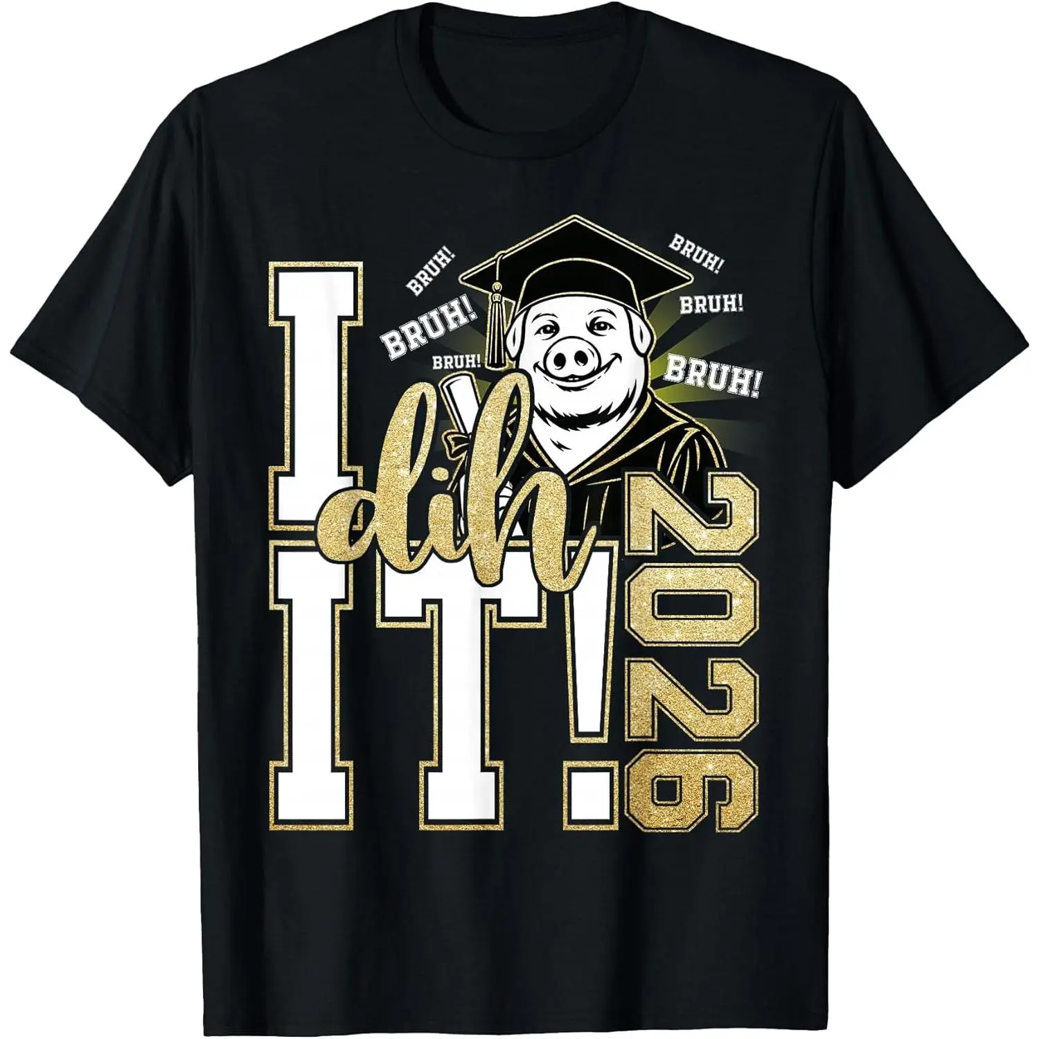 Women's Men I Did It John Pork Graduation Class of 2026 Dih Meme T-Shirt Summer Pure Cotton Short Sleeved Streetwear Gifts Unisex Crewneck Fashion