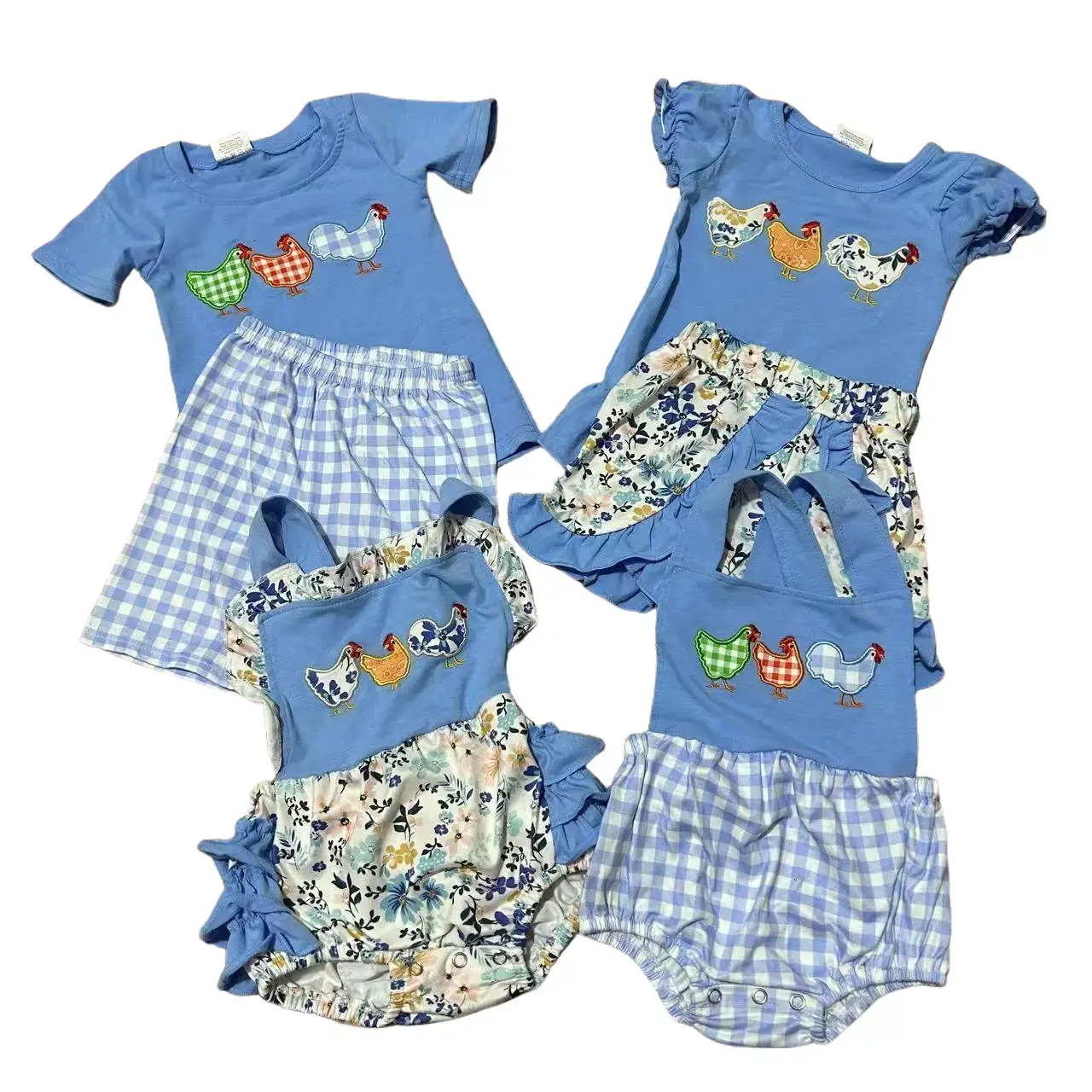 Baby Girl Spring-Summer Embroidered Chicken Cute Clothing Set - Floral Print Kids' Suit Set, Floral Print Set