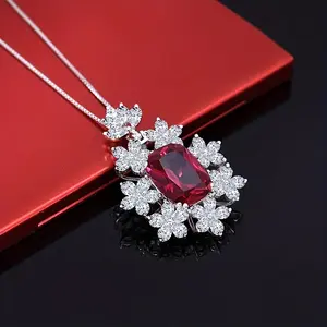 Women's Elegant Floral Red Synthetic Ruby & Zircon Pendant Necklace - European American Style Cluster Evening Jewelry, Ideal for Holidays, Parties, Everyday Wear