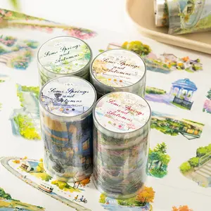 Seasonal Landscape Theme Pet Tape Roll, DIY Scrapbook Journal Decoration, Single Roll Adhesive Tape for Students Gift Stationery