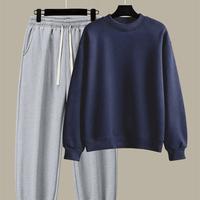 Grey pants navy blue sweater