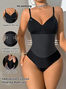 Women’s Underwear Tummy Control Fit Shapewear Bodysuit – No Padding, Supportive Bust & Double-Layer Abdomen Shaping