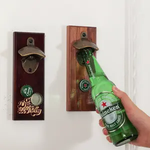 Walnut Bottle Opener Fridge Magnet, Wooden Magnet Bottle Opener with Magnet Cap Catcher, Bar Decoration, Restaurant Pub Decoration, Father's Day Gift Anniversary Gift, Mens Gift, Men's Room Decor, Wall Decor, Kitchenware Utility Utensils Home