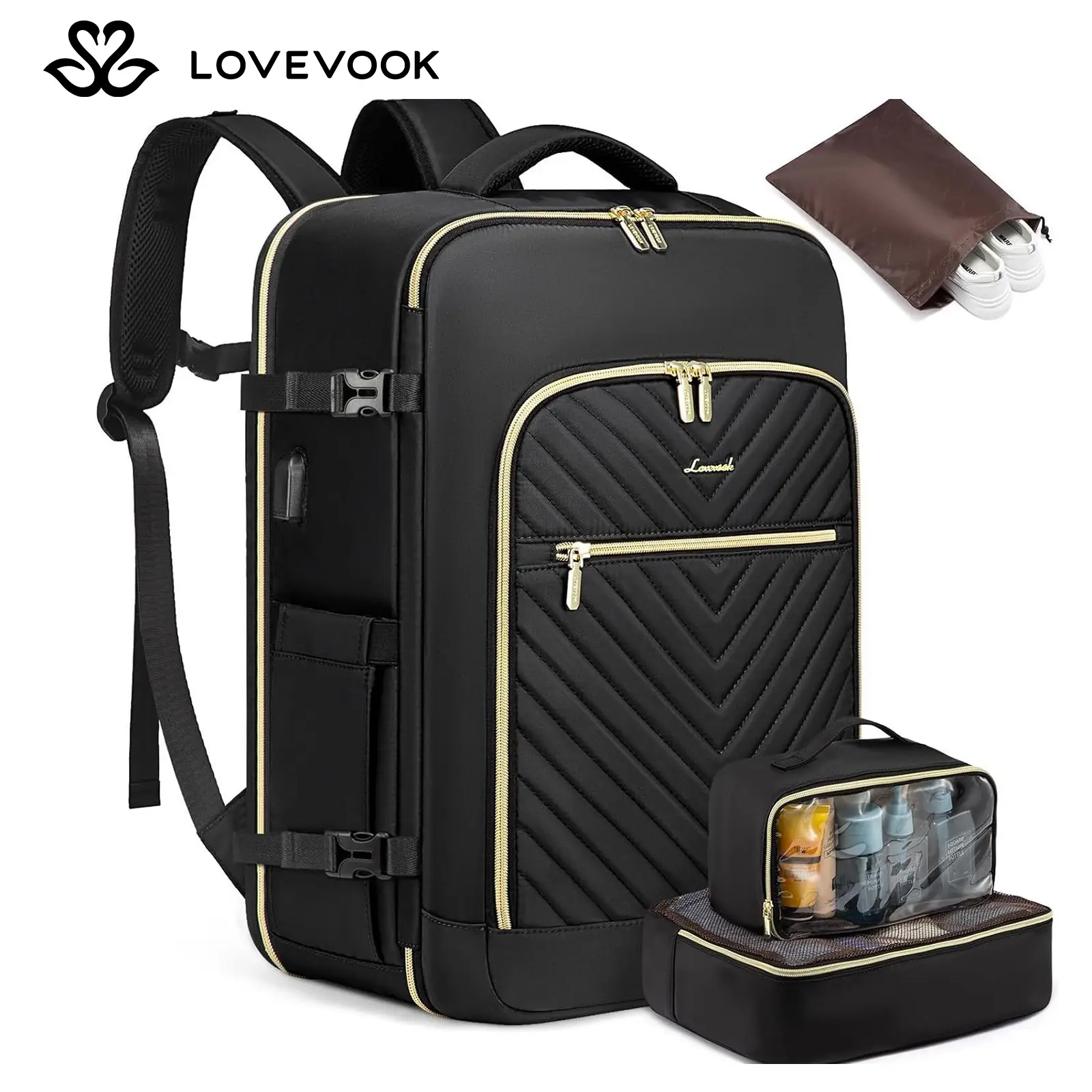 LOVEVOOK Airline Approved Carry-On Travel Backpack with 3 Packing Cubes and Laptop Compartment Carry Luggage - Personal Item Carrybag Travel Bag for H