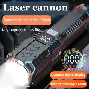 1PC tactical flashlight with digital display screen, 1200mAh rechargeable nickel battery, USB charging, 500 lumens, 100 meter range, polished metal surface, ABS material, emergency outdoor searchlight