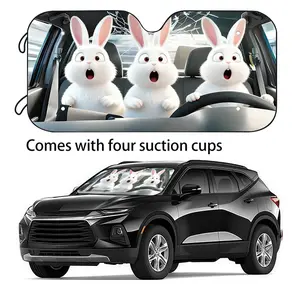 Creative Rabbit Car Sun Shade with 4 Suction Cups, Cute Cartoon UV Protection, Windshield Sunshade, Summer Vehicle Cooling, Two Sizes Available