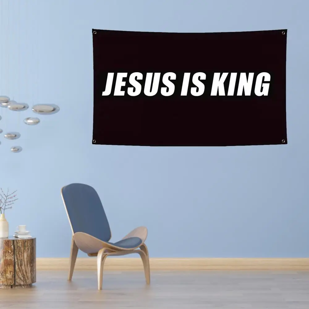 Christian Flag 3x5 Feet JESUS IS KING Banner Double Stitched with 4 Brass Grommets for Indoor Outdoor Use Durable 40X60in