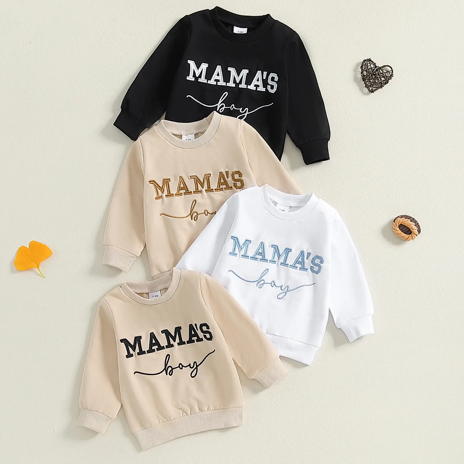 Mamas Boy Toddler Baby Boys Sweatshirts Letter Embroidered Crew Neck Long Sleeve Pullovers Fall Casual Jumper Tops