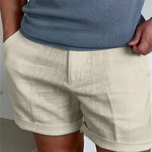 Men's Linen Pocketed Solid Color Comfortable Breathable Sports Outdoor Casual Shorts pleated shorts men Menswear Tropical