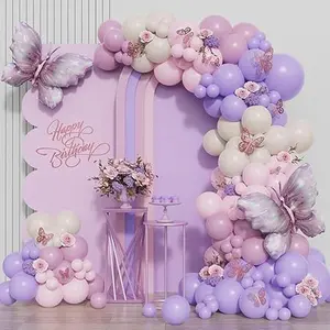 Purple Butterfly Balloon Arch Garland Kit - 150 Pcs White Sand Boho Pastel With Large Foil Balloon - Theme Birthday Baby Shower Fiesta Party Decorations for Girls