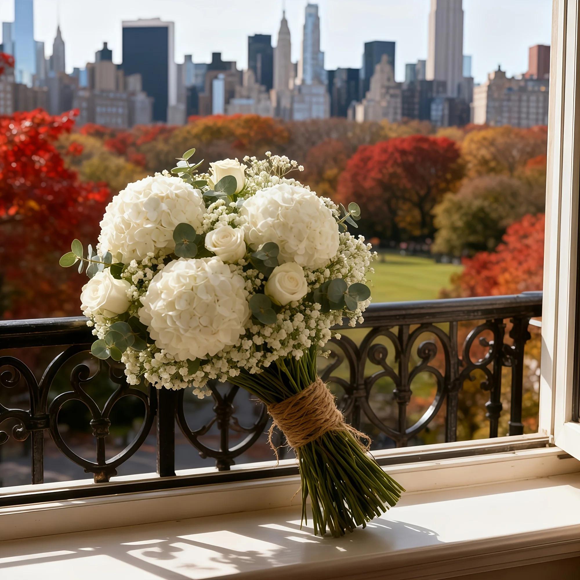 Elegant White Artificial Flower Bouquet Hydrangea Rose Baby's Breath Eucalyptus Artificial Flower Arrangement