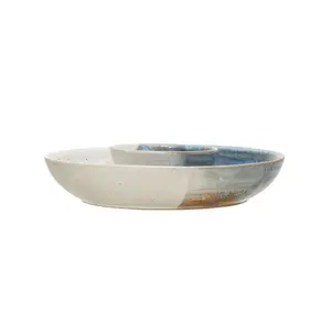 Hand-Painted Round Stoneware Tableware Bowl Set of 2, Speckled Glaze Chip-and-Dip Server, Reactive Glaze, Dishwasher Safe