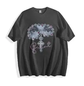 Cotton Women's Gemstone Eyes "Saint" Print T-Shirt Vintage Graphic Casual Short Sleeve Top