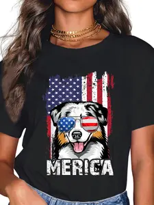 100% Cotton Australian Shepherd 4th of July Merica USA Flag Aussie Dog T-Shirt