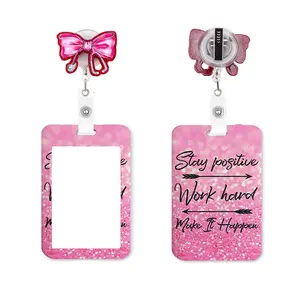 Cute Nurse ID Badge Holder Clip Set, Retractable Scroll, Nurse Badge Reel, Rotating Clips, Deep Vertical Card Case for Teachers & Healthcare Workers