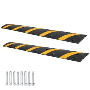 GARVEE 72" Speed Bumps, 2 Pack Rubber Speed Humps, 2 Channel Modular Heavy Duty Speed Humps, 25000Lbs Load Capacity Cable Protector Ramps for Road Driveway with 8 Bolt Spikes