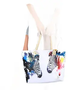 Summer Rainbow Zebra Beach Tote Bag