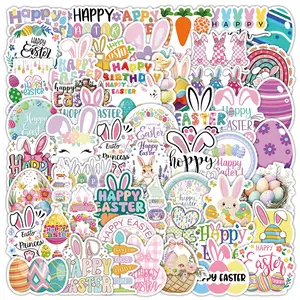 50pcs of Easter Holiday Stickers, Colorful Egg Stickers Set, Cute Cartoon Rabbit DIY Party Decorations Adorable Colorful Designs. No Duplicates and Waterproof. Great Gift From The Easter Bunny, Suitable for scrapbook, diary, notebook, laptop, water bottle