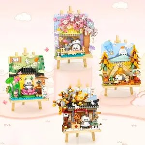 4 Styles 3D Puzzle Board Blocks Spring Summer Autumn Winter Panda Puzzle Board MINI Office Desk Decoration Children's Educational Puzzle Toy Holiday Gift Birthday Gift