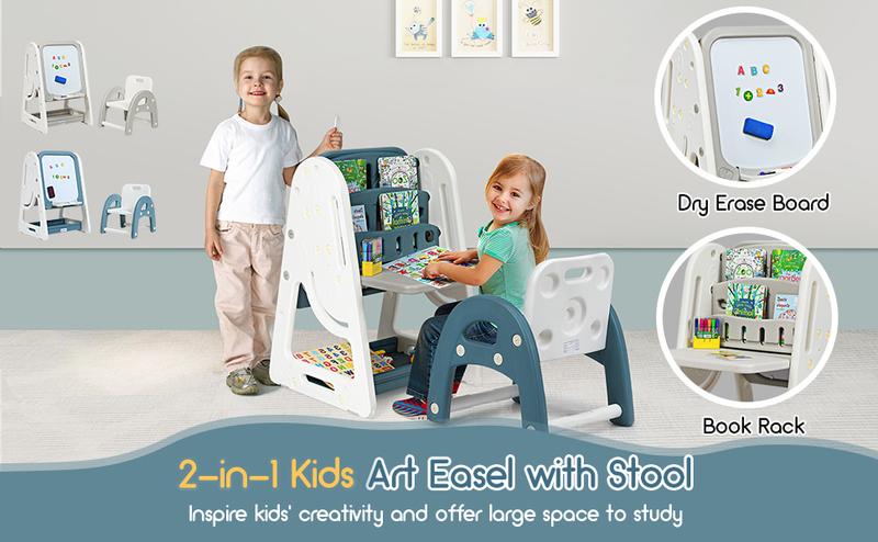 Costzon Art Easel toys, 3 in 1 Double-Sided Art Easel w/ Magnetic Dry Erase Board, Painting Writing Accessories, Birthday Gift Christmas Gift