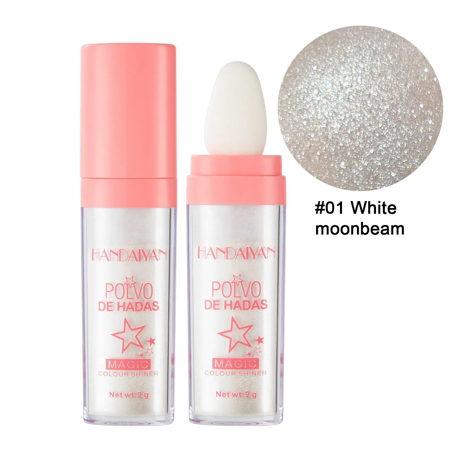 HANDAIYAN Polvo De Hadas Fairy Highlighter Powder Stick, Halloween Costume Shimmer Highlight Powder, Sponge Puff Pat-On Loose Highlighter for Face, Clavicle & Body Glow