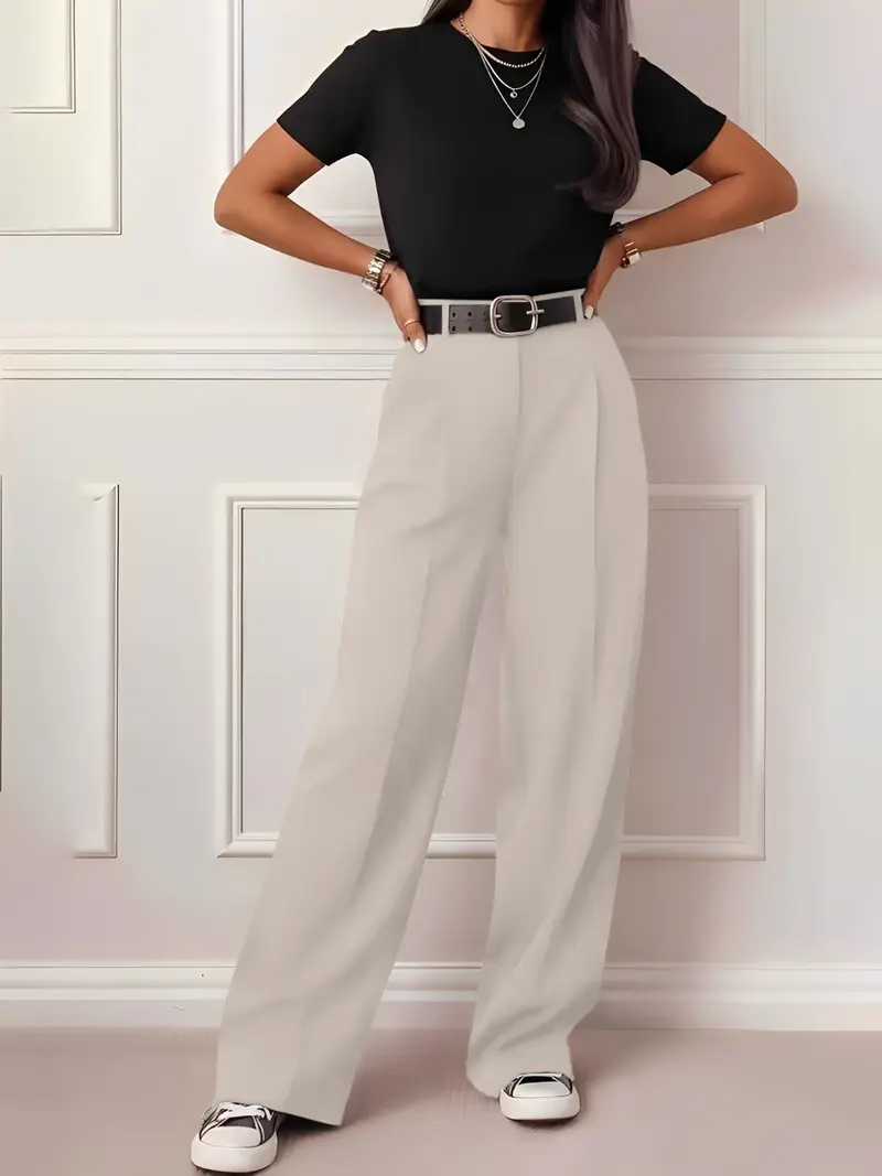 Women's Elegant Casual Business Wide Leg Pants, Pure Color, Suitable for Daily Wear, Home, Commuting, Office Style