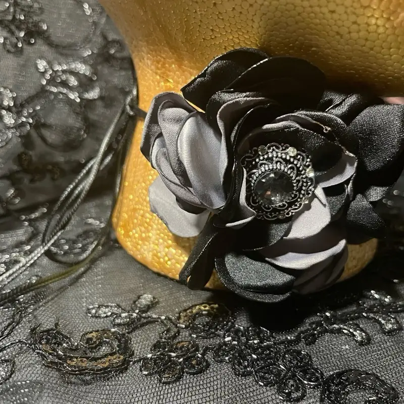 Custom Black and Gray Floral Choker with Crystal Adornment, Elegant Design, Unique Style, Custom Made for Personalization