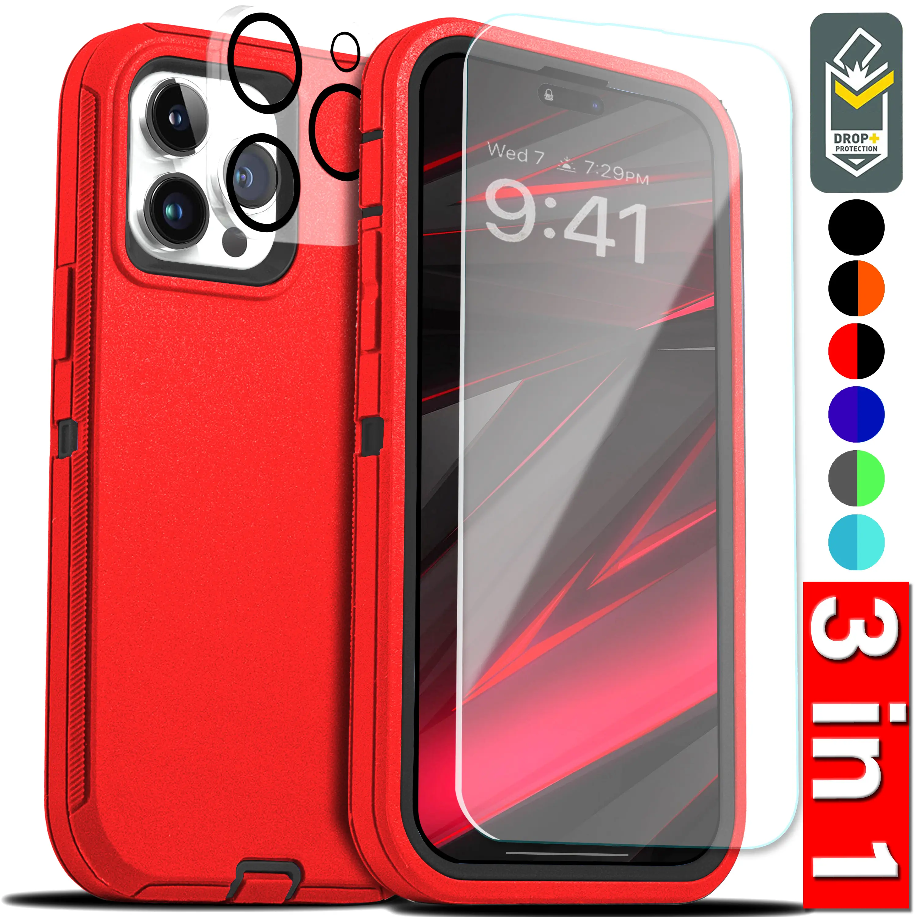 [3 in 1] Heavy Duty Rugged Case For Apple iPhone 17 Air 16 15 14 Plus 13 12 11 Pro Max Shockrproof Cover+ Screen Protector + Camera Lens Protector