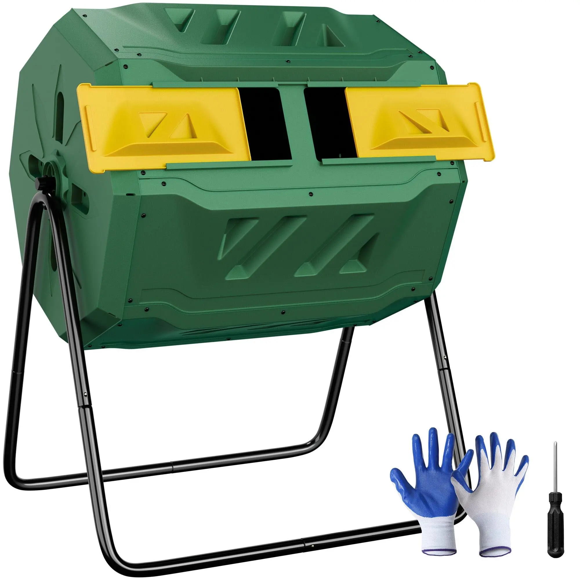 LEMY 43 GAL Rotating Bin Compost Tumbler Dual Compost Bin Ventilating Container, Green