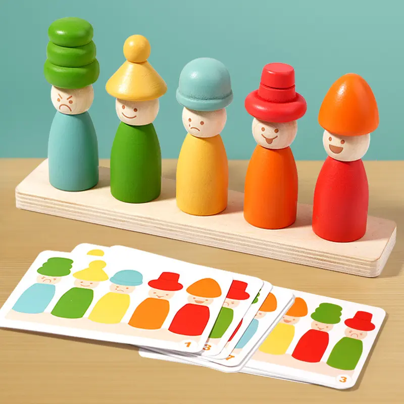 Wooden Emotion Stackable Toy, Shape Sorter, Hand-Eye Coordination Fine Motor Skills Training Color Recognition Stacking Game, Christmas Gift