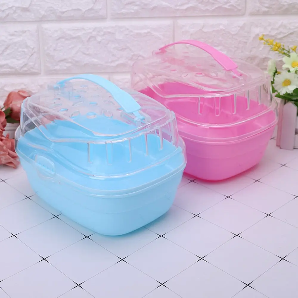 Portable Plastic Hamster Travel Carrier - Small Pet Handheld Box