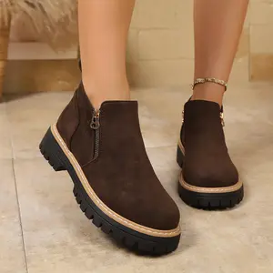 Women's Double-Zip Comfort Ankle Boots Non-Slip, Wear-Resistant Outdoor Footwear Fashion Thick-Sole Low-Heel Shoes Autumn/Winter Daily Footwear