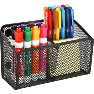 Magnetic Pencil Holder - Extra Strong Magnets Mesh Marker Holder Perfect for Whiteboard, Refrigerator and Locker Accessories (2 Baskets, 1 Pack Black)