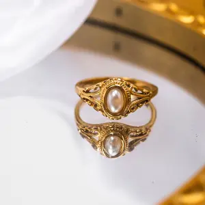 Pearl Ring | 18k Gold Filled, Stainless Steel Ring | Tarnish Free, Waterproof Ring | Victorian Style, Unique Ring | Gifted Jewelry
