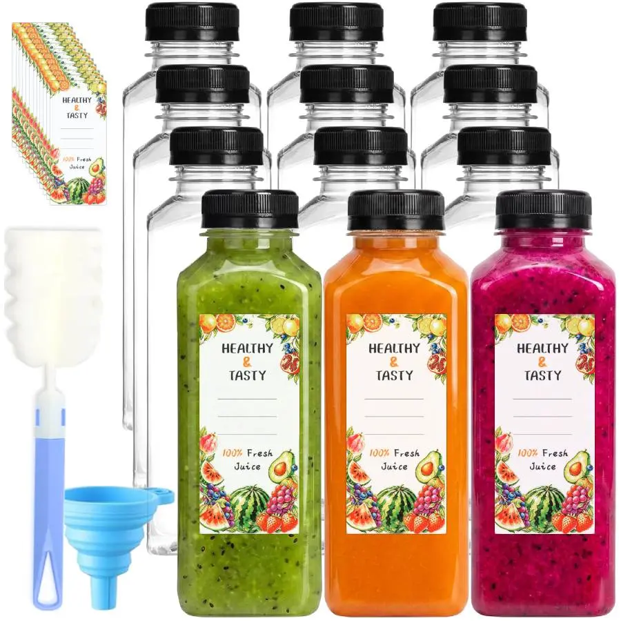 16Oz 6/12Pcs Clear Plastic Juice Bottles With Caps, Leak-Proof Lids, Fridge-Friendly, Great For Smoothies, Ginger Juice, Milk & More - Reusable Drink Containers, Beverage Storage | Clear Design | Durable Plastic Organiser Canister Tin
