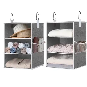 6-Shelf Jumbo Closet Organizers, Two 3-Shelf Separable Hanging Shelves for Closet, 13" D x 15" W x 48 ¼"H，Gray