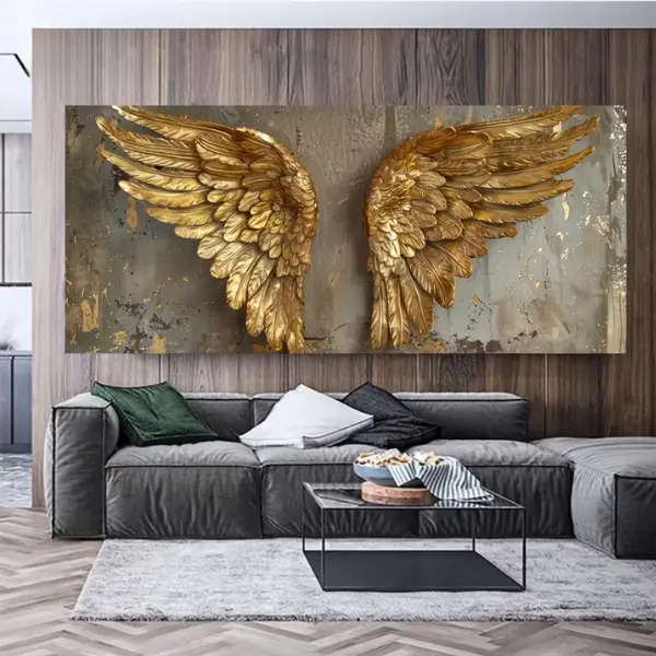 Large Golden Angel Wings Canvas Wall Art (Canvas Only, No Frame), Textured Vintage Gold Wing Print, Modern Luxury Farmhouse Wall Decor for Living Rooms, Bedrooms & Home Offices, Unique Holiday Housewarming Gift