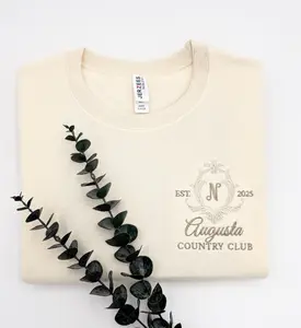 [CUSTOM IN DESCRIPTION] Old Money Country Club Sweatshirt, Embroidered Family Crest, Vintage Tennis Crewneck, Last Name Sweatshirt, Bridal Gift, Bachelorette Outfit, Old Money Sweatshirt, Embroidered Crewneck, Vintage Sportswear