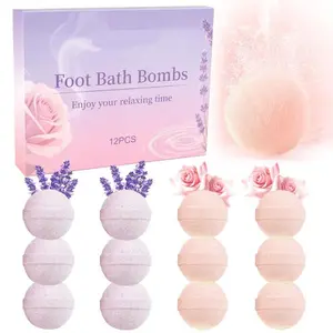 12 PCS Foot Bath Bombs for Foot Soak Rose & Lavender Aromatherapy with Sea Salt, Softening Exfoliating Foot Spa Tablets for Dry Cracked Feet, Odor Relief Pedicure Supplies, Individually Wrapped Home Spa Gift