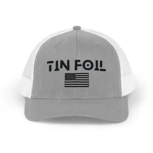 Tin Foil Snapback Trucker Cap, Fun Hat for Comic Relief, Humor Gift, USA Flag Design, Perfect for Festivals, Outdoor Events, Holidays