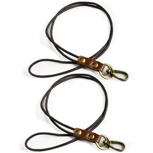 Leather Lanyard Keychains, Set of 2   Lanyard Strap with Metal Clasp for , Card Holder, Whistle, Wallet, Brown