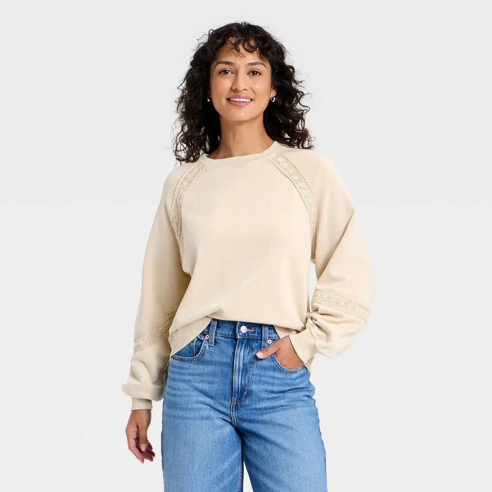 Women's Crochet Trim Sweatshirt - Universal