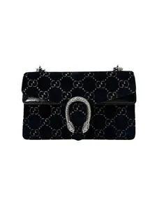 Pre-owned GUCCI velvet Crossbody Bags Dionysus GG Navy Medium Size Chain Shoulder Bag GG779